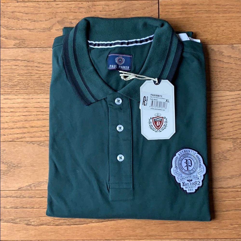 Men’s XL PAUL PARKER long sleeve green jersey PREPPY LOGO POLO SHIRT